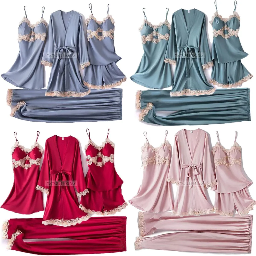 Пижама атласная Женская с V-образным вырезом 5 шт. | одежда