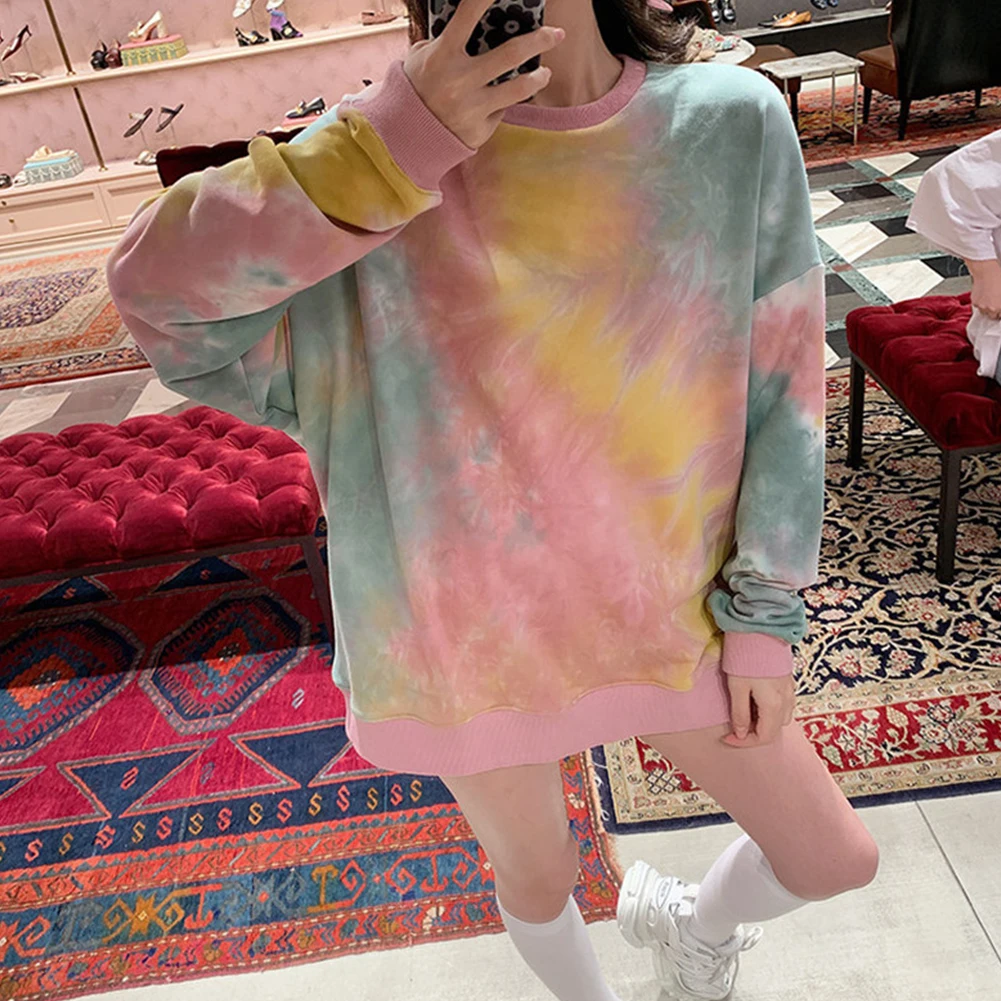 Fashion Women Autumn Long Sleeve Tie Dye Sweatshirt Pullover Loose Hoodie Blouse Women's clothing толстовка женская sudaderas