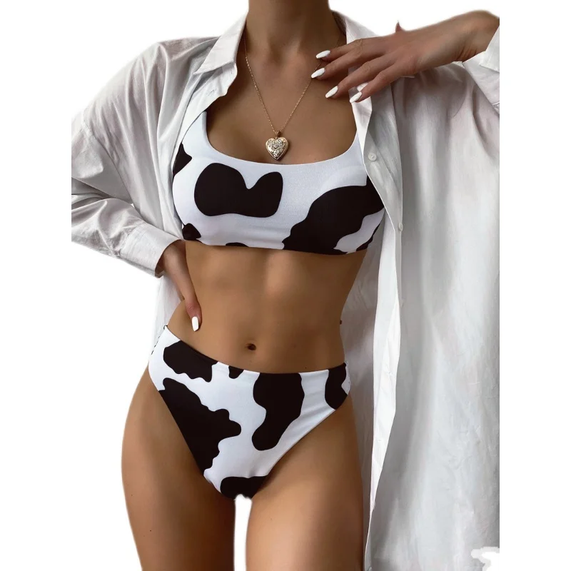 Phaixoneible New Swimwear Push Up Swimsuit Women Bathing Suit Cow Printing Beachwear Female Halter | Женская одежда