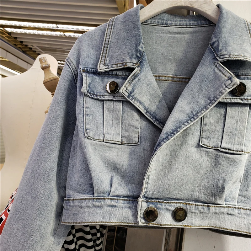 

Elegant Short Denim Jacket Ladies 2021 New Women's Korean Fashion Loose High Waist All-Matching Long Sleeve Cropped Jean Jackets