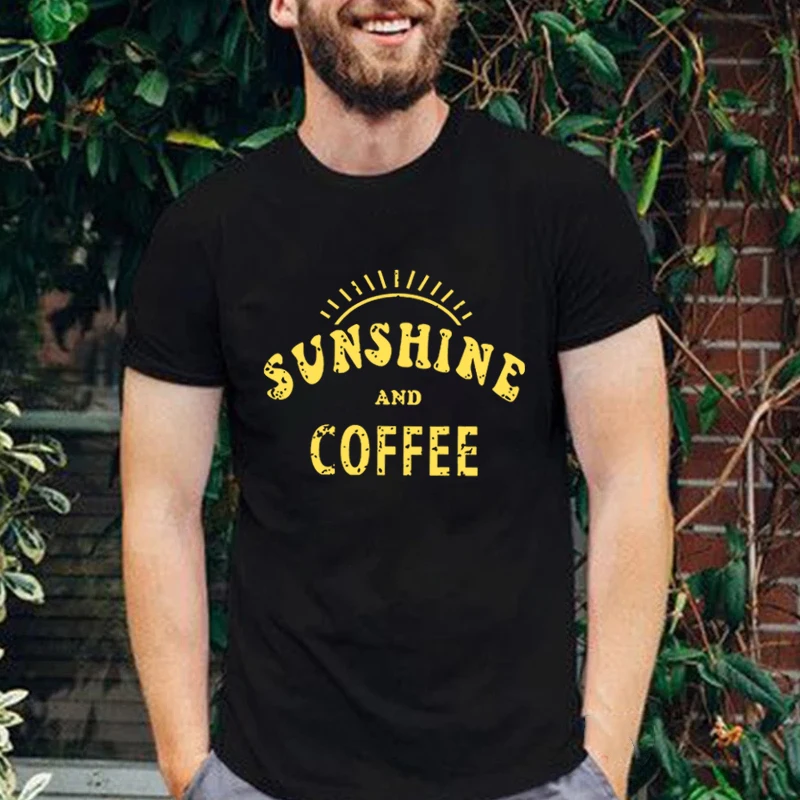 

Футболка мужская с надписью Sunshine and Coffee, пляжный топ с коротким рукавом для отдыха, хлопковая рубашка унисекс, на лето