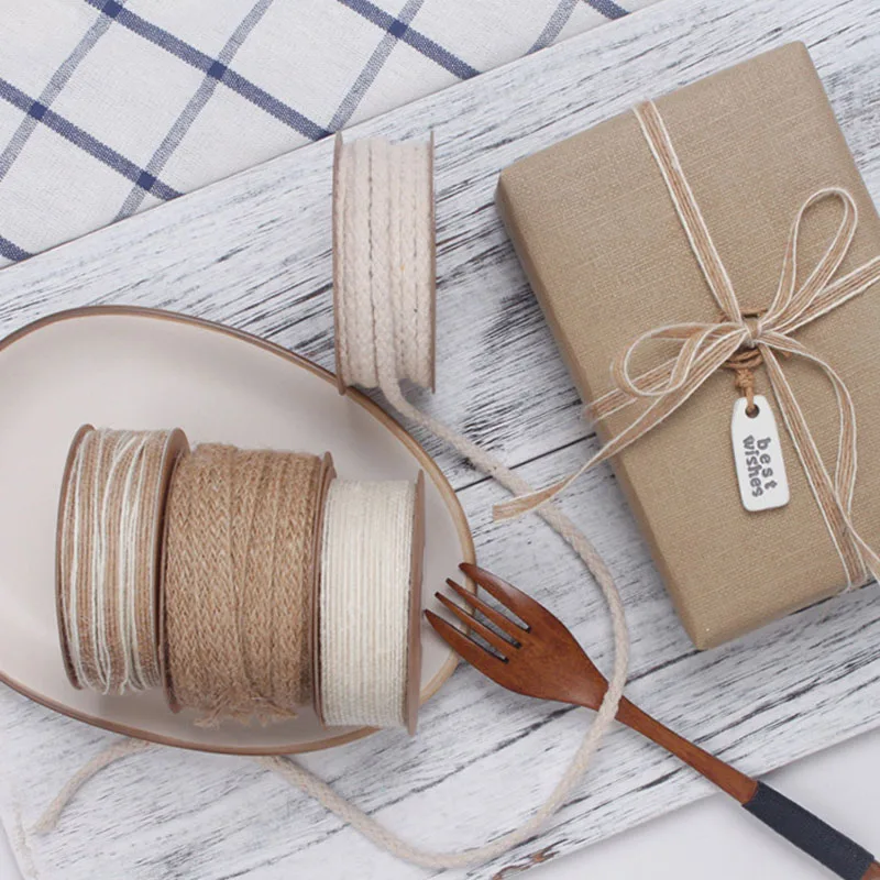 

10M Vintage Jute Burlap Hessian Ribbon With Lace Rustic Wedding Party Decoration Christmas DIY Craft Gift Packing Webbing