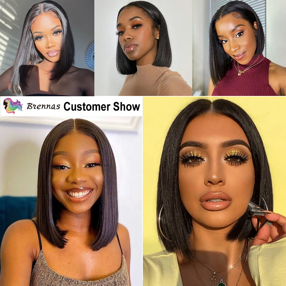 

Lace Front Bob Wigs Human Hair Pre Plucked with Baby Hair Blunt Cut 10-16inch 13x4 Lace Front Straight Bob Wig for Black Women