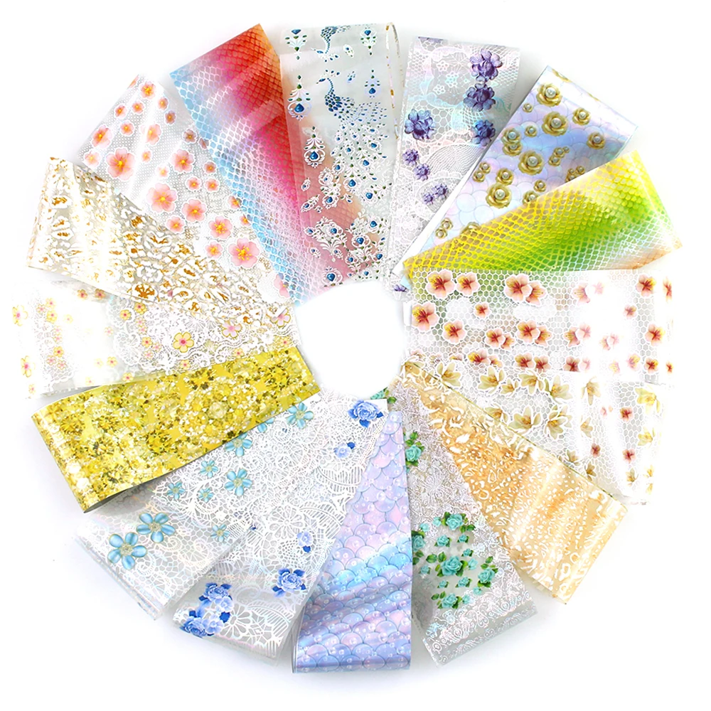 16 шт./компл. цветочный дизайн наклейка Голографическая фольга для ногтевого