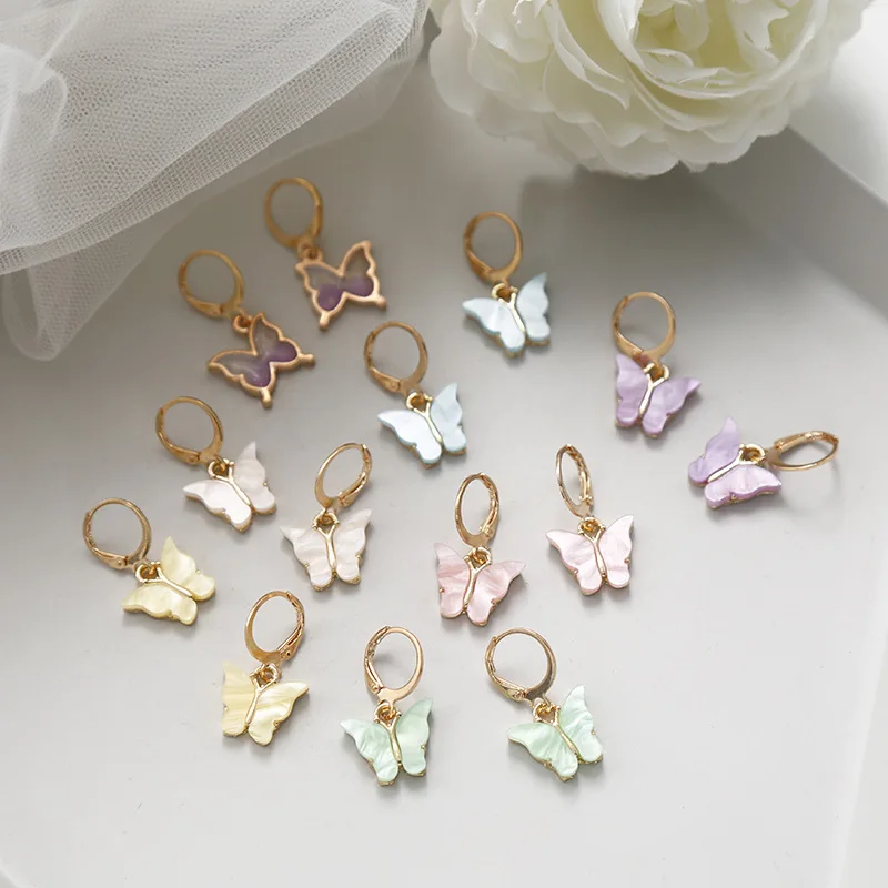 

Colorful Resin Arcylic Butterfly Earrings for Women 2020 Summer Purple Pink Green Metal Statement Drop Earrings Wedding Jewelry