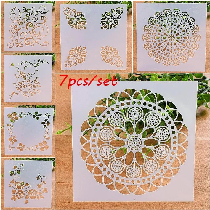 7 шт. 13*13 см цветок листья Луна DIY трафареты живопись раскраска для скрапбукинга