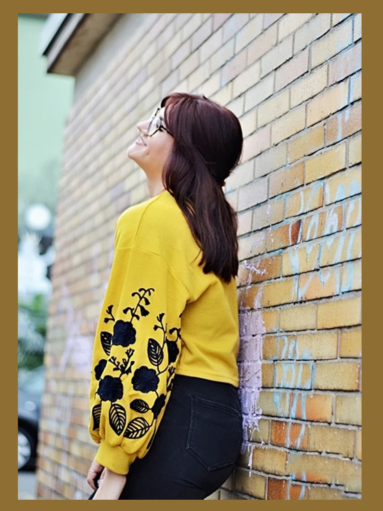 Dotfashion розовый женский пуловер с цветочной вышивкой на плече, повседневный осенний свитер с воротником-хомутом