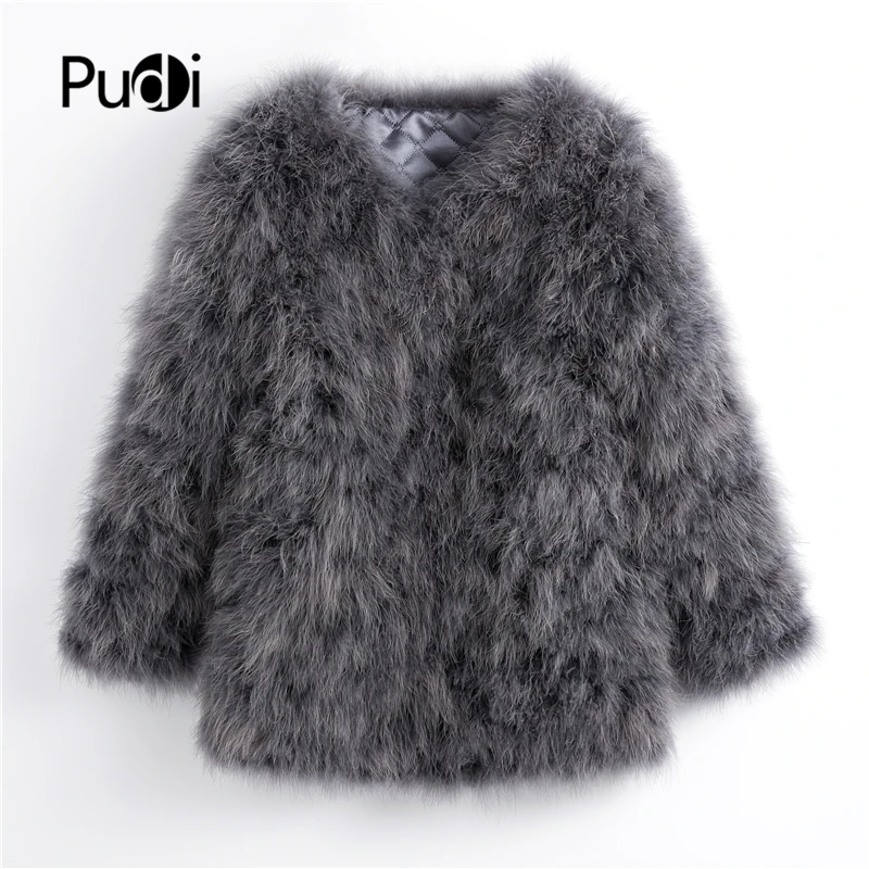 

Pudi New Autumn Women Candy Color Real Ostrich Hair Fur Coat Lady Turkey Hair Casual Long Jacket Outwear CT901