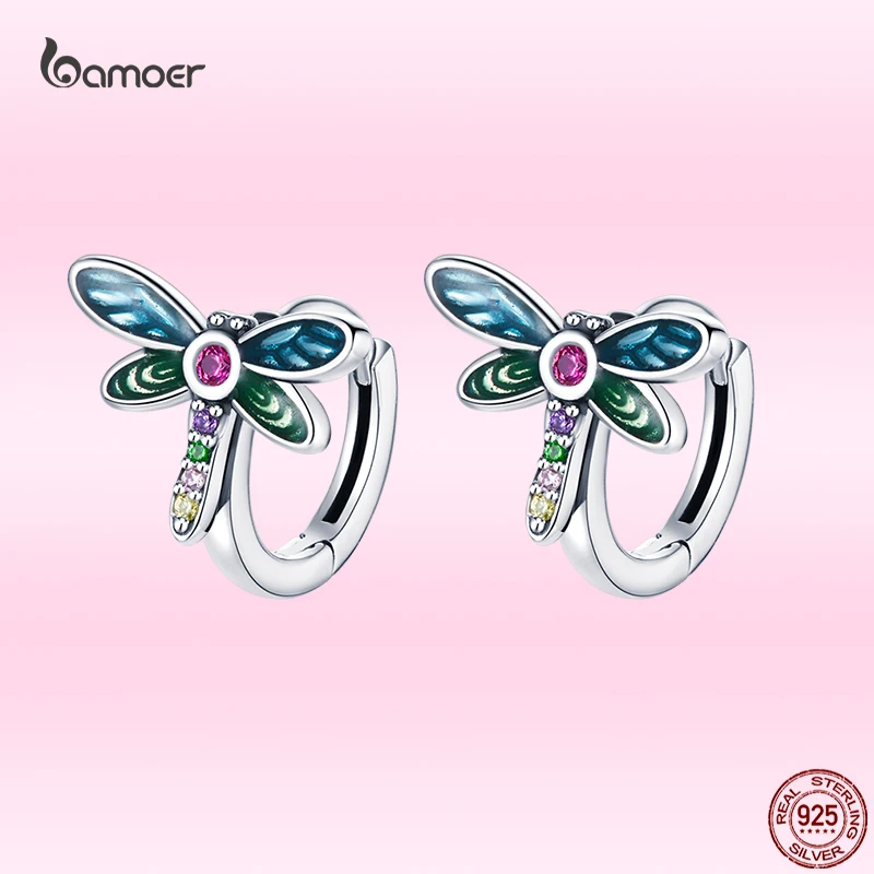 Bamoer 925 Sterling Silver Fine Dragonfly Earrings Animal Ear Buckles for Women S925 Party Valentine's Day Jewelry Gift for Girl