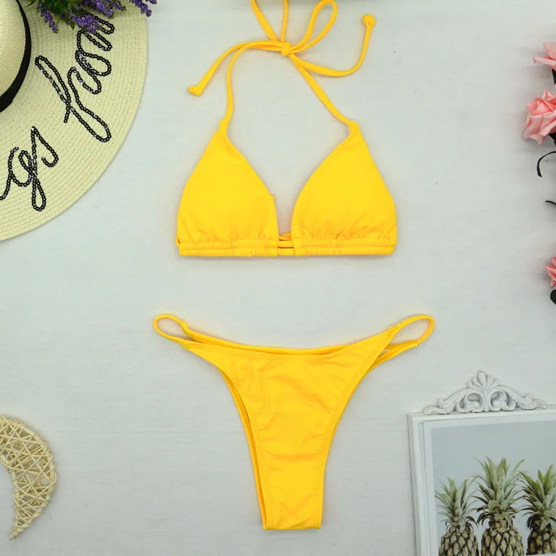 

2021 Swimsuit Three-Point Lace-Up Bikini Printed Dots Sexy Female 2 Piece Sets Wire Free Polyester