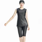 Мусульманская купальная одежда для женщин, без рукавов, исламский женский купальный костюм, два предмета, купальный костюм ming, консервативный костюм, Короткие Burkini купальные штаны, внутренний бюстгальтер