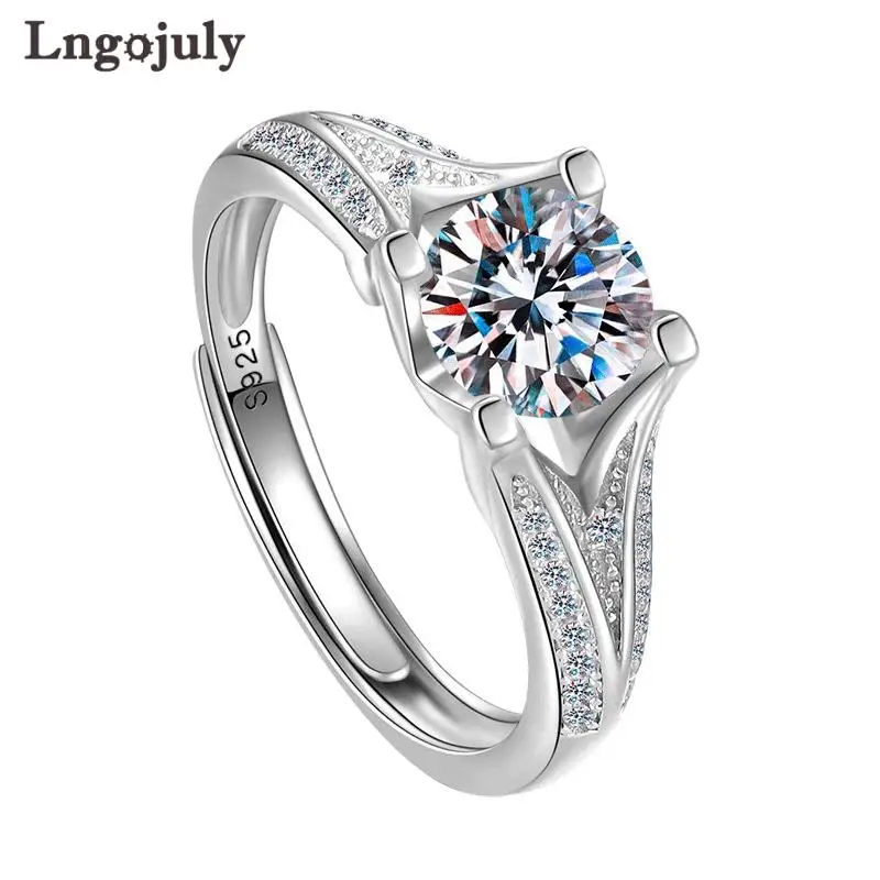 

Real 1.0CT 6.5mm Clear Blue Moissanite Women Ring 925 Sterling Silver Rings For Women Bride Wedding Engagement Fine Jewelry Gift