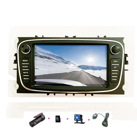 Автомобильный dvd-плеер на основе Android 2 Din радио gps Navi для Ford Focus Mondeo Kuga C-MAX S-MAX Galaxy Аудио Стерео головное устройство - Цвет: with dvr 8gb cam mic