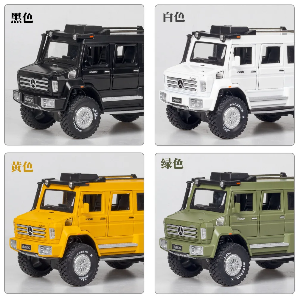 

Bisney 1:28 Benz Unimog Off-road Vehicle Model Car High Simulation Zinc Alloy Inertia Car Products Gift Children toys for Boys