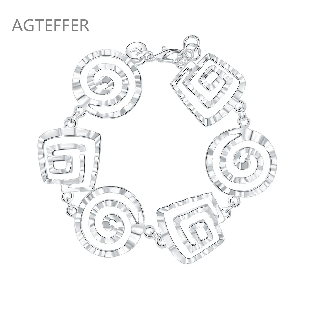 

AGTEFFER 925 Sterling Silver Wave Whorl Bracelet For Women Wedding Engagement Party Fashion Jewelry