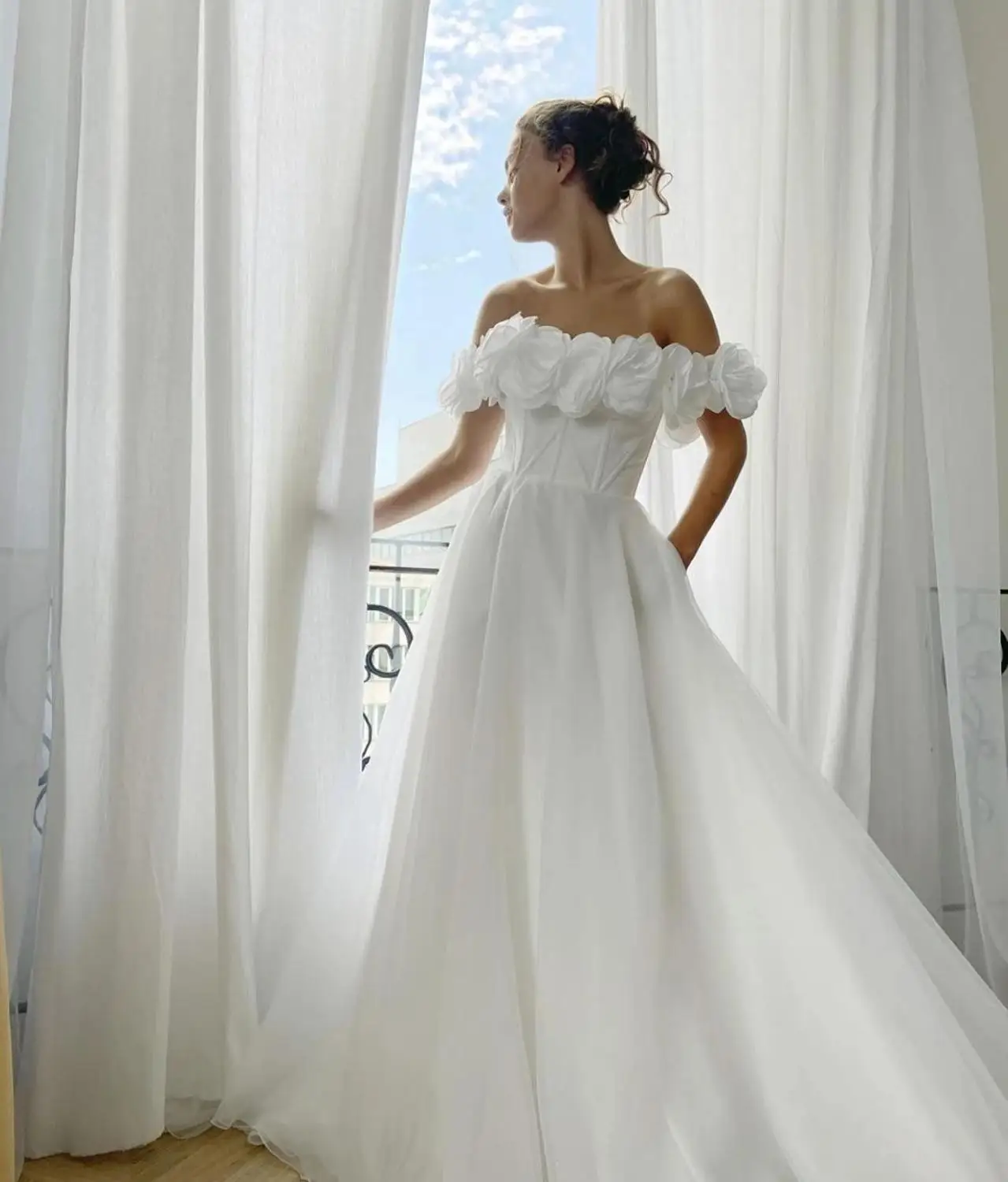 LORIE белое свадебное платье с открытыми плечами Пляжное топом шнуровкой вышивкой