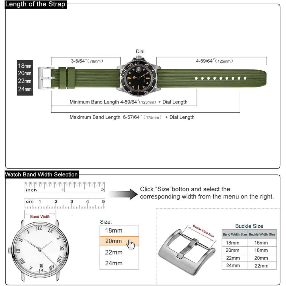WOCCI Silicone Rubber Watch Strap Bracelet for Women Men 18mm 20mm 22mm 24mm Sport Casual Replacement Watchband Stripe Texture