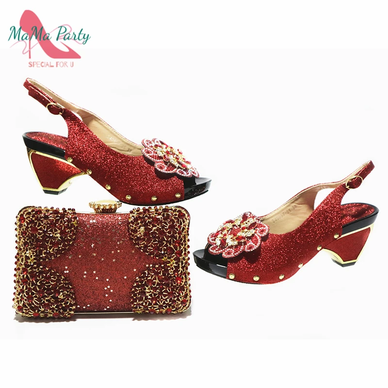 

2021 High Quality Mature Women Shoes Matching Bag in Red Color Fashionable for Wedding Evening