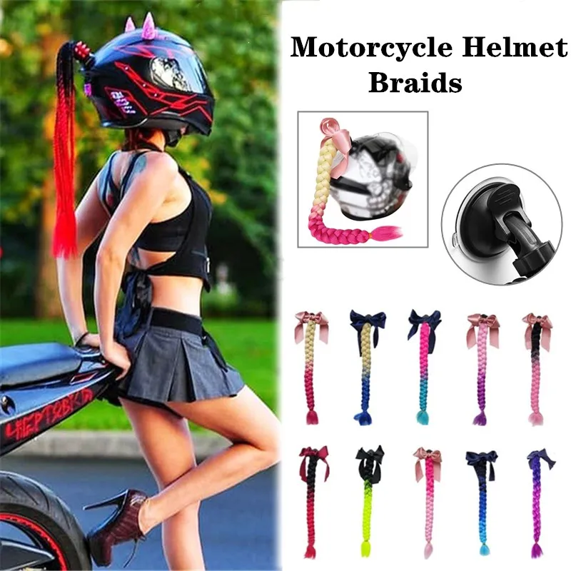 

New Style Fashion Punk Multicolor Motorcycle Women Dirty Braid Ponytail Wig Suction Cup Helmet Braids Hair Accessories For Lady