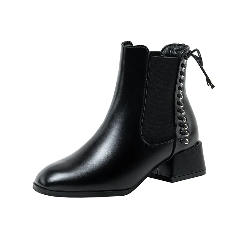 

Chelsea Boots Thick Heel White Autumn And Winter Plus Velvet Short Boots Fashion Trend Temperament Thick Heel Nude Boots Women