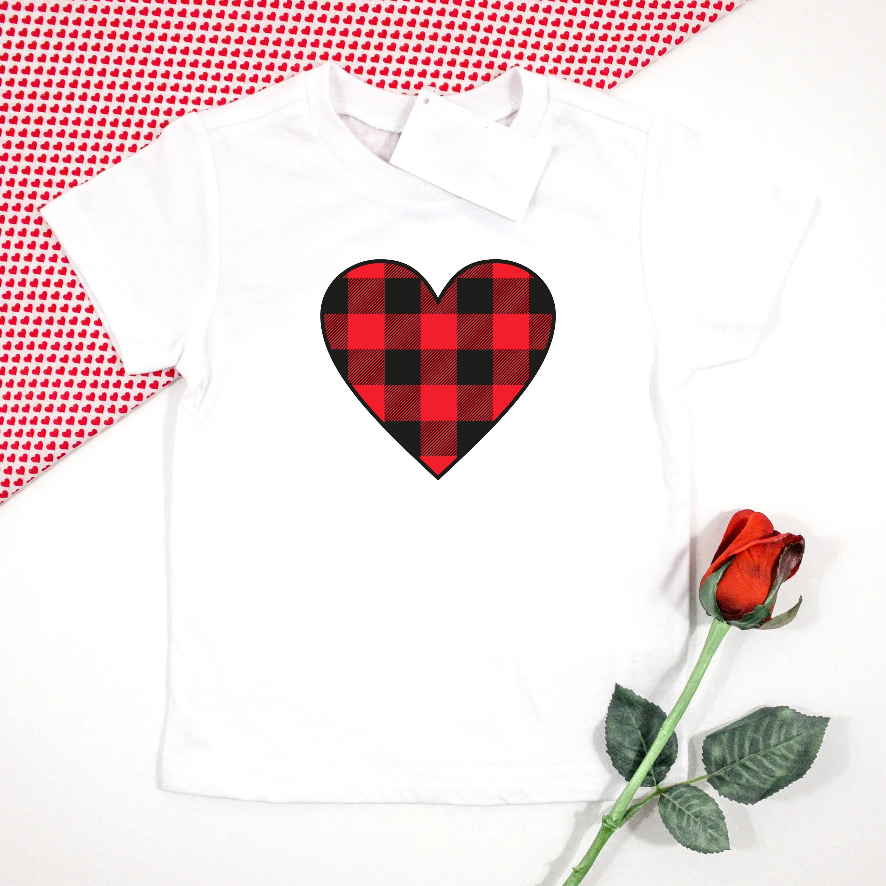 Клетчатая рубашка в клетку с сердечками для детей ясельного возраста рубашки на