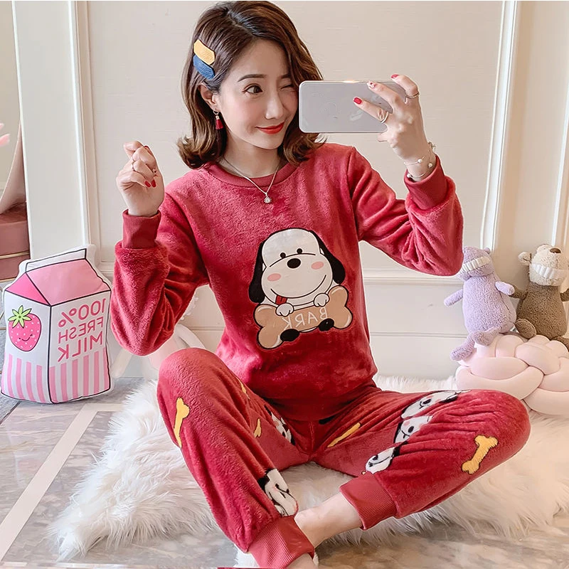 Теплые женские пижамные комплекты сезон зима осень коралловые бархатные пижамы