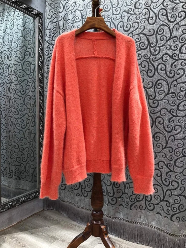 2020 Autumn Winter Fashion Cardigan Sweaters Women High Quality Knitting Long Sleeve Grey Khaki Orange Red Cardigans Coats Lady