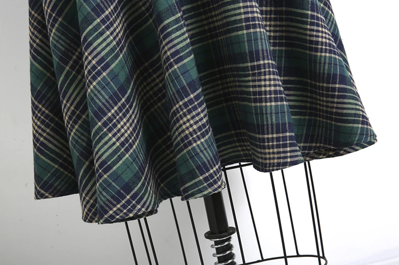 

Women Casual Dress 3/4 Long Sleeve Retro Vintage Robes Rockabilly Jurk Green Female Office Plaid Printed Vestidos