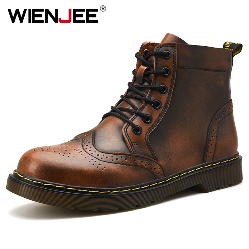 Ботинки с перфорацией типа броги Мужская кожаная обувь Кроссовки Модная