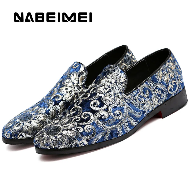 

Male shoes loafers fashion embroidery floral slip-on footwear male social shoe leather moccasins for men shoes big size 5.5-15