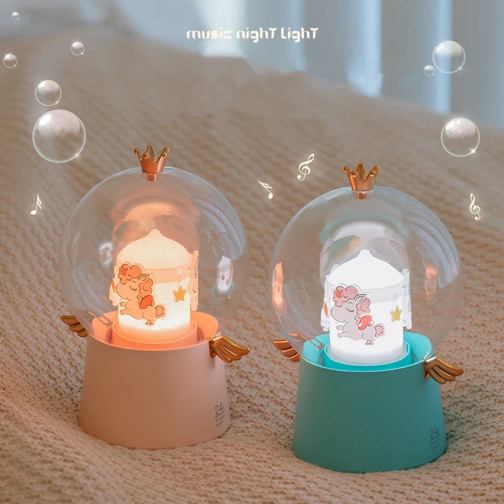 USB Charging Dream Carousel Music Box Colorful Atmosphere LED Night Light Bedroom Decoration Table Lamp Children Birthday Gift