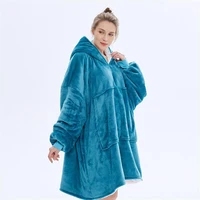 microfiber plush coral fleece sherpa blanket winter outdoor hooded pocket blankets pullover tv wearable blanket with sleeves