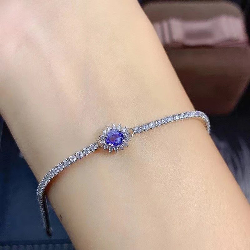 

MeiBaPJ New Item Natural Tanzanite Gemstone Bracelet 925 Sterling Silver Blue Stone Bangle for Women Fine Wedding Jewelry