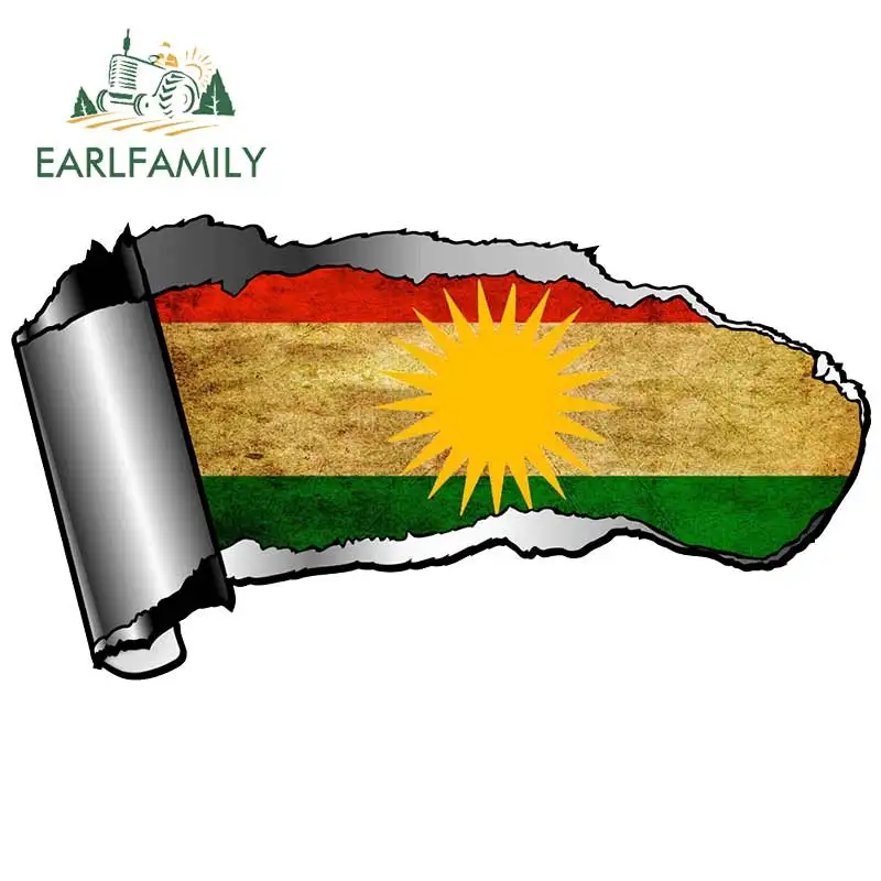 

EARLFAMILY 13cm x 5.8cm 3D Ripped Open Gash Torn Metal Design With Kurdistan National Flag Motif External Vinyl Car Sticker