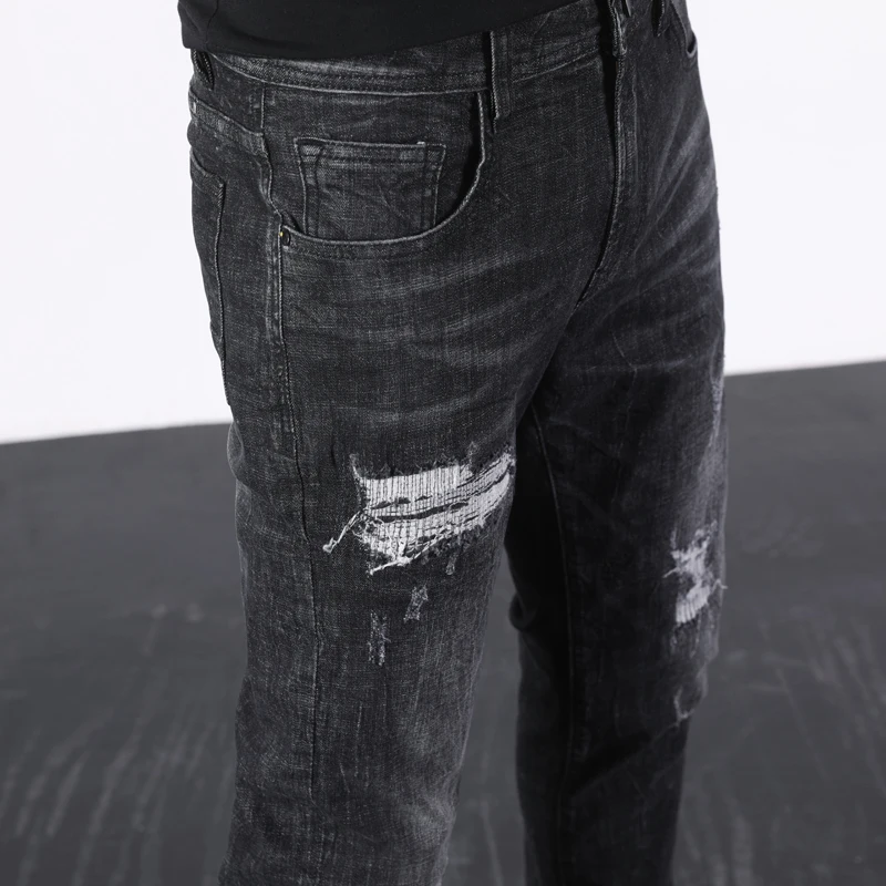 Мужские рваные джинсы KSTUN черные Стрейчевые облегающие потертые уличные брюки в