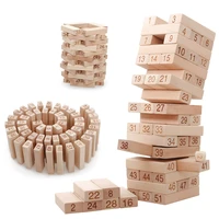 51pcs large size pumping building blocks no paint carving wooden bricks stacking game kids tower interaction toys