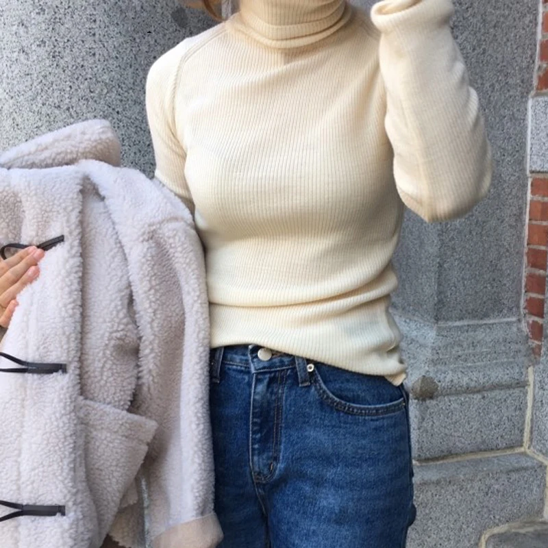Женский свитер YAMDI шикарный корейский джемпер с воротником-хомутом однотонный
