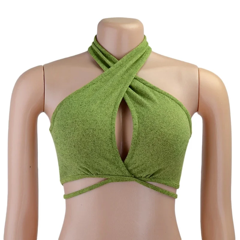 

Green Sexy Suspender Top Blue Women Sleeveless Backless Party Chic Wrap Cropped Top Slim Streetwear