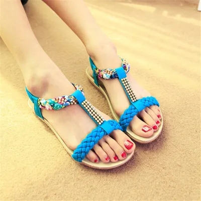 

Sandals 2021 summer bohemian rhinestone flat fish mouth shoes casual all-match large size female sandals