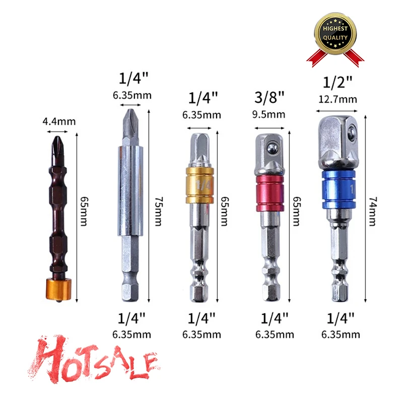 

6Pcs Drill Socket Adapter Impact Drill Extension Drill Bits Bar Socket Adapter 1/4 3/8 1/2 Size Hex Shank Square Head Drill Bit