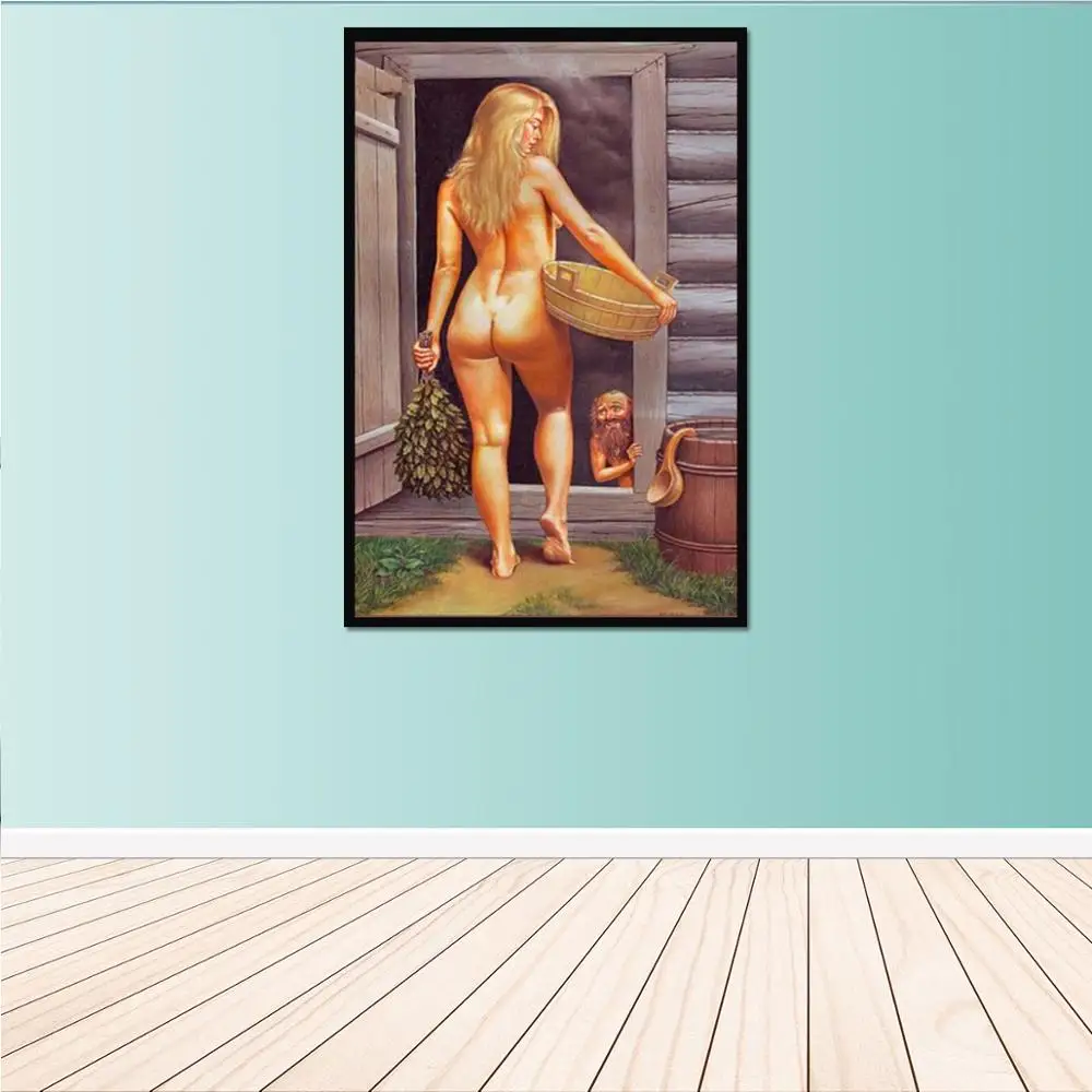 Обнаженная женская холщовая картина, Женская рабочая в мужской бане, Настенная картина, плакат для гостиной, украшение дома, живопись - Цвет: Z190