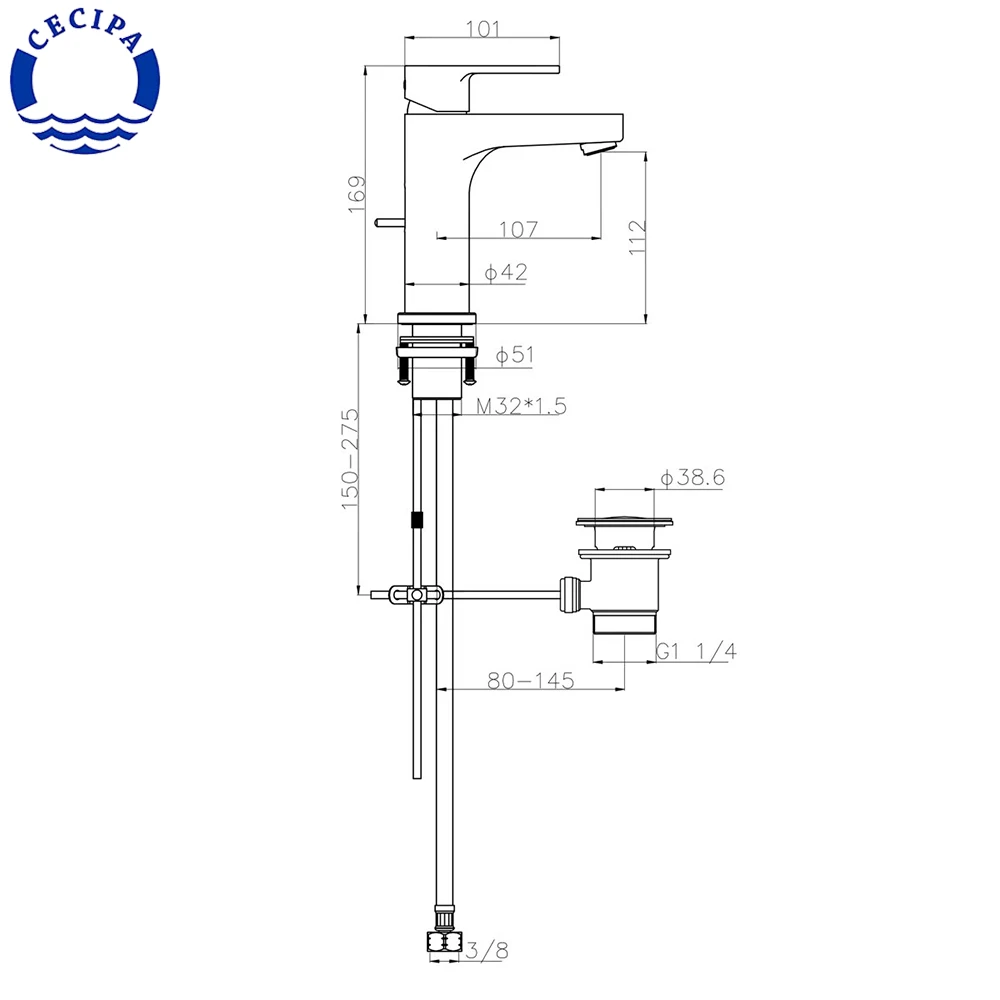 Оригинальные смесители для раковины CECIPA с дренажным стержнем хромированный