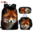 3 шт.комплект, детский школьный рюкзак с принтом лисы