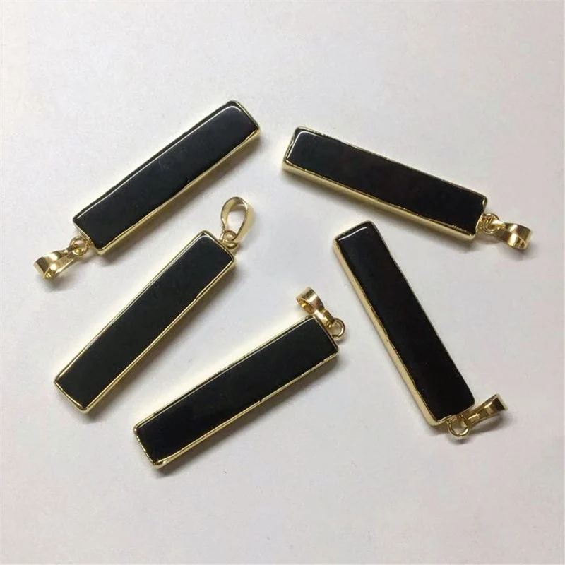 Подвески из натурального черного агата FUWO прямоугольные Золотые 24 карата с