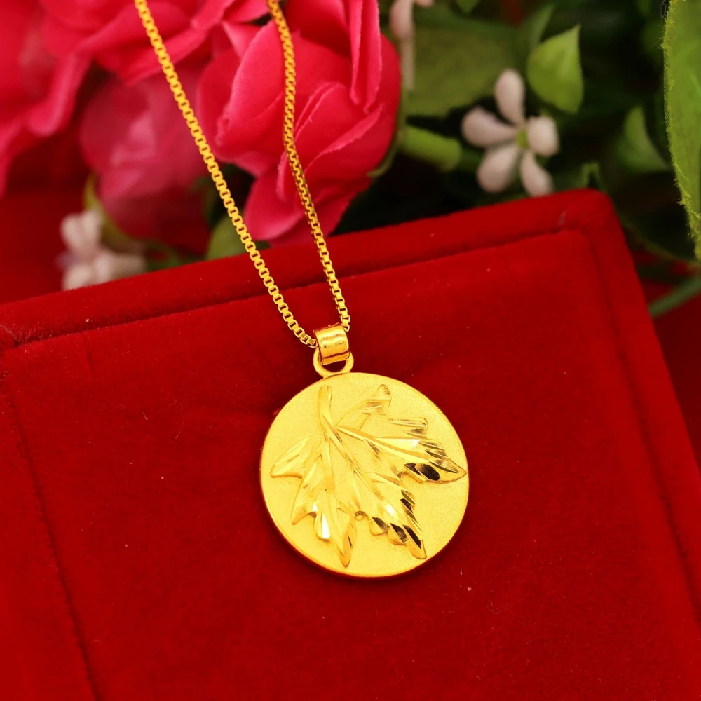 

Cirlcle Leaf Design Jewelry Yellow Gold Filled Round Pendant Chain For Women Girl Gift