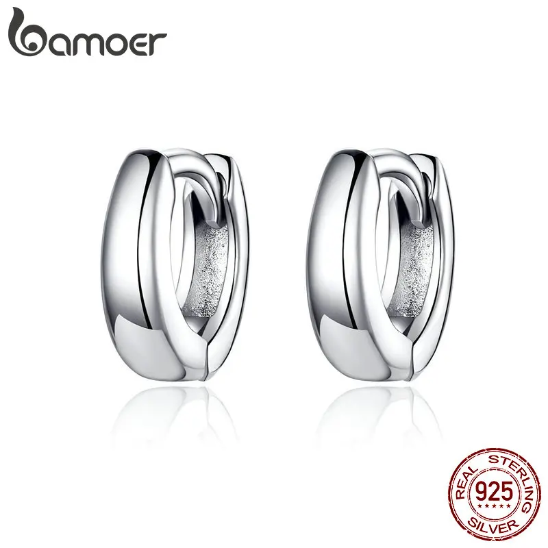 BAMOER, новинка, 925 пробы, полировка серебра, Крошечные круглые серьги-кольца для женщин и мужчин, корейский стиль, хорошее ювелирное изделие SCE552
