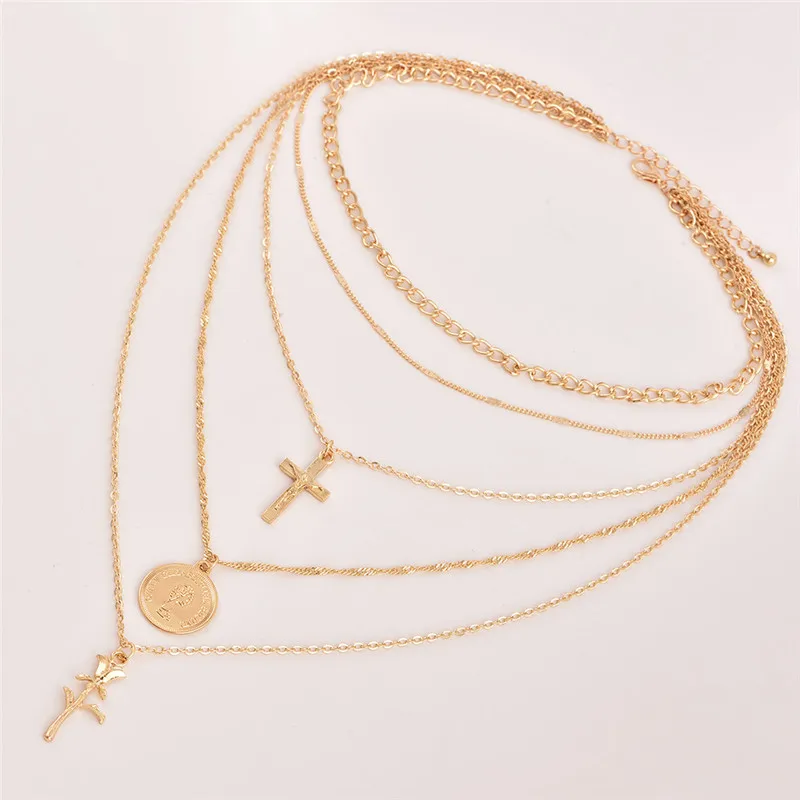 Adolph Fashion Multiple Layers Cross Necklaces For Women Charm Gold Color Chokers Necklace Boho Collares Female Party Jewelry | Украшения и