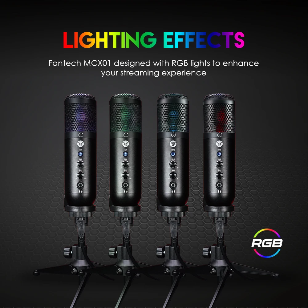 USB RGB-микрофон FANTECH с подставкой для игровых ПК ноутбуков караоке трансляций и