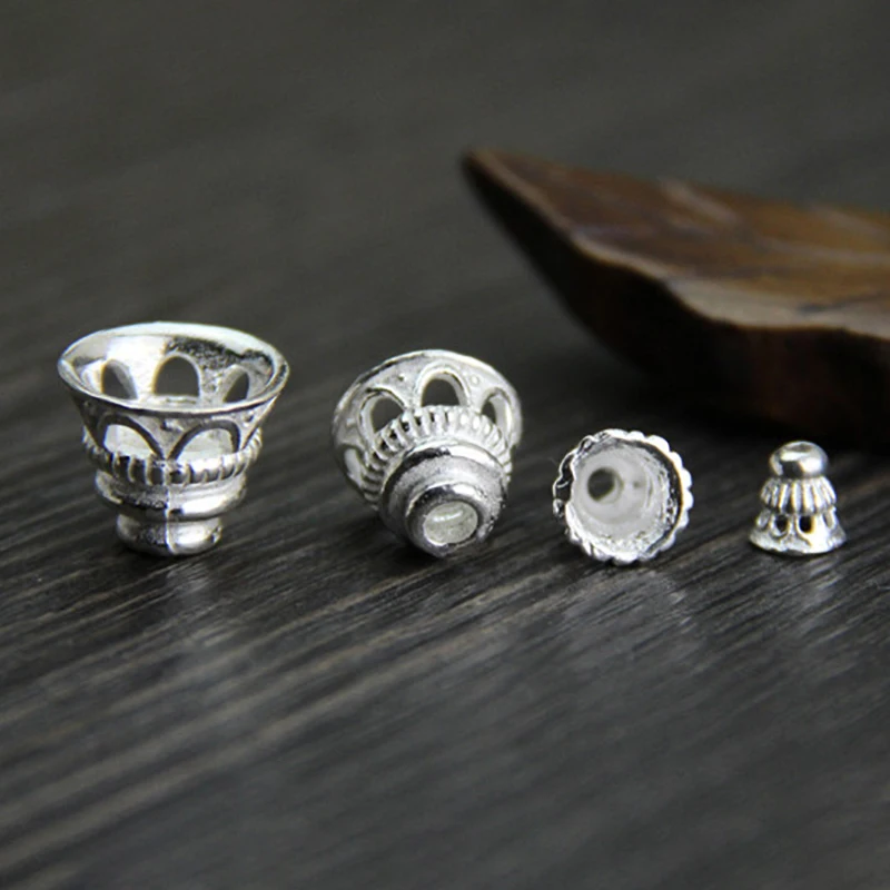 2pcs DIY Handmade 925 Sterling Silver Color Jewelry Accessories Flower Cap Pagoda Beading Used to Make Bracelets