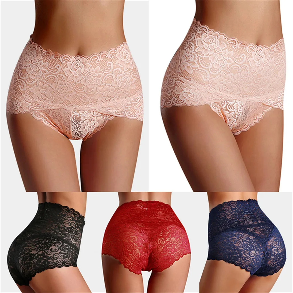 

Plus Size 3XL Women Sexy Lingerie Lace Floral Brief Panties Thong High Waist Knicker Underwear 2020 Hot Hipster Underpant